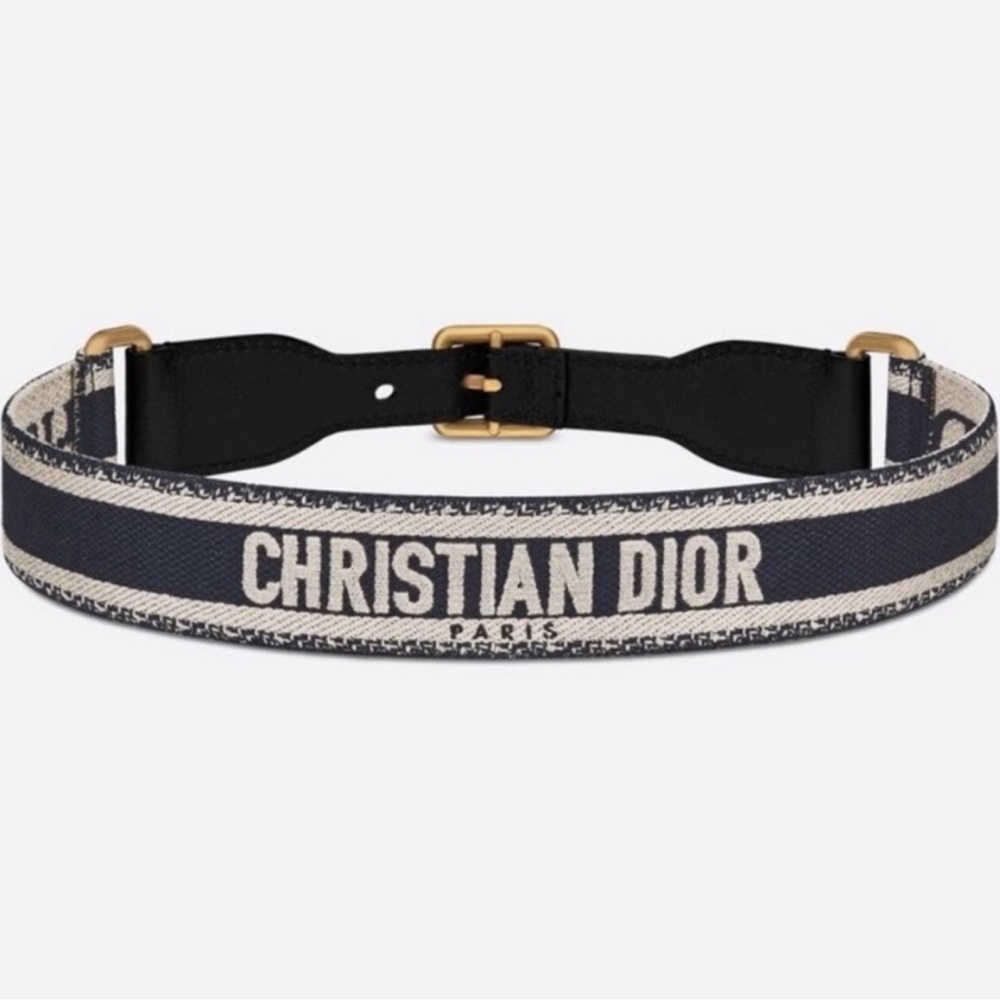 BNWT CHRISTIAN DIOR Embroidered Canvas Belt 50mm Navy Cream - Small/75